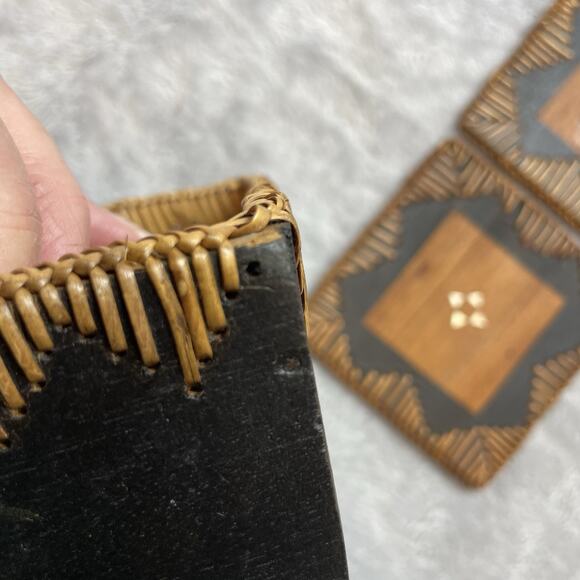 Vintage Wicker Rattan Woven Coasters Holder Set of 6 Tiki Bar Boho Rustic - Picture 5 of 6